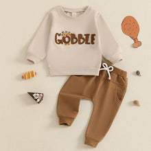 Load image into Gallery viewer, Baby Toddler Boys Girls 2Pcs Gobble Thanksgiving Outfit Turkey Print Long Sleeve Top Pants Set Outfit
