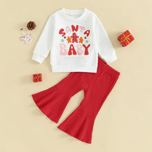 Load image into Gallery viewer, Baby Toddler Girls 2Pcs Christmas Outfits Santa Baby/Candy Cane Gang/Team Lou Who/Howdy Santa Letters Print Long Sleeve Crewneck Top Solid Color Flared Pants Set
