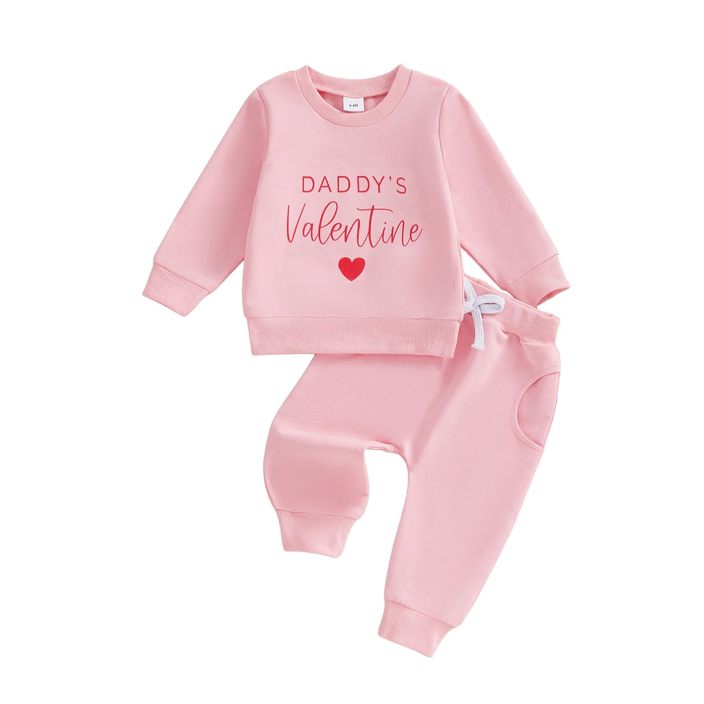 Baby Toddler Girls Boys 2Pcs Valentines Day Outfit Daddy's / Mama's Valentine Heart Letter Long Sleeve Top and Solid Joggers 2 Piece Jogger Set
