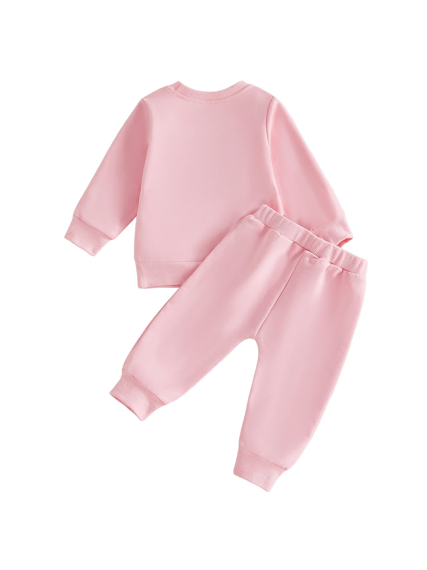 Baby Toddler Girls 2Pcs Valentine's Day Clothes Long Sleeve Crew Neck 3D Crochet Flower Love Decor Top and Pants Jogger Set