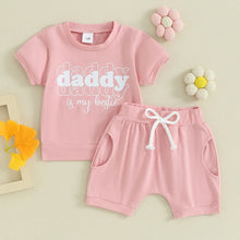 Load image into Gallery viewer, Toddler Baby Girl 2Pcs Daddy Is My Bestie Outfit Short Sleeve Letters Print Top with Matching Shorts Set
