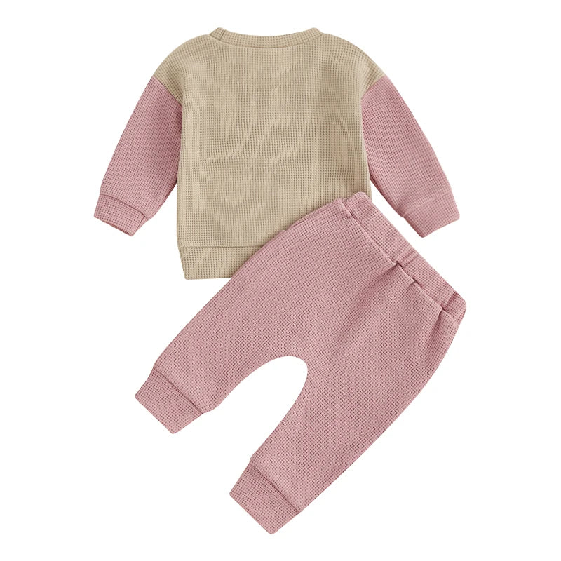 Baby Toddler Girls Boys 2Pcs Little Brother / Sister Jogger Set Long Sleeve Embroidery Letters Top with Elastic Waist Pants Outfit