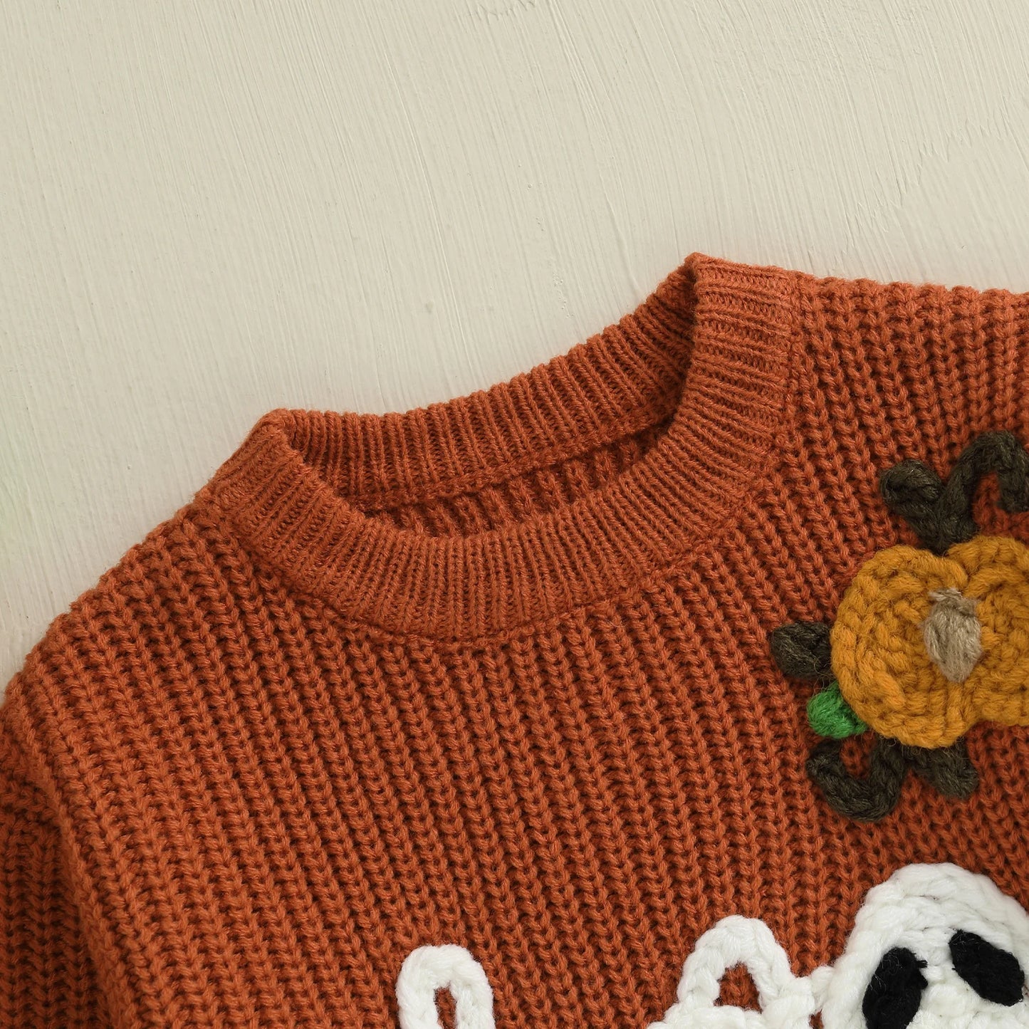 Baby Toddler Boys Girls Halloween Sweater Boo Letter Ghost Embroidery Long Sleeve Crew Neck Knitwear Pullover Top