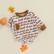 Load image into Gallery viewer, Baby Boy Romper Long Sleeve Crew Neck Tractor Pumpkin Print Fall Bodysuit
