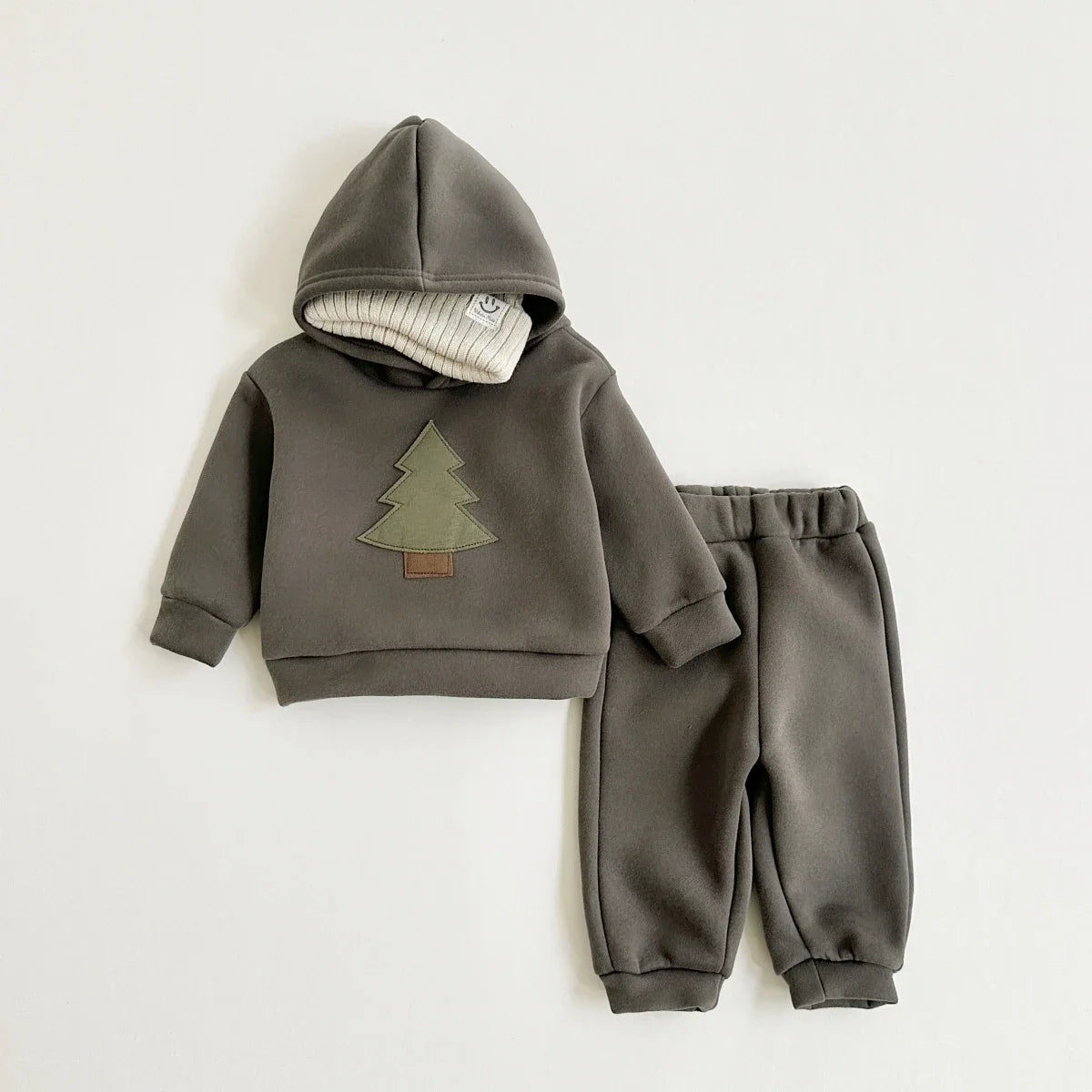 Baby Toddler Boys Girls 2Pcs Jogger Set Hooded Christmas Tree Embroidery Long Sleep Top Hoodie + Pants Winter Outfit