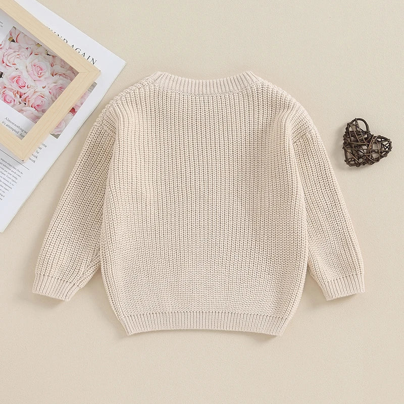 Baby Girl Knit Sweater Heart Embroidery Pullover Valentine's Day Clothes Top