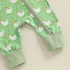 Baby Girl Boy Chicken Print Jumpsuit Long Sleeve Round Neck Zipper Romper