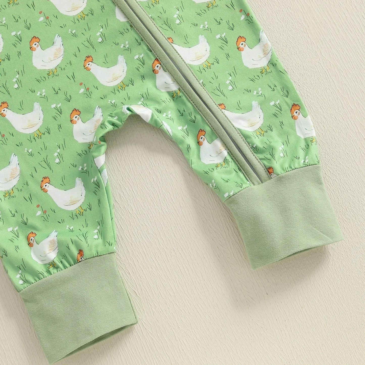Baby Girl Boy Chicken Print Jumpsuit Long Sleeve Round Neck Zipper Romper
