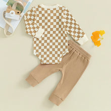 Load image into Gallery viewer, Baby Toddler Boys Girls 2Pcs Fall Outfits Long Sleeve Checker Print Romper Jogger Pants Set
