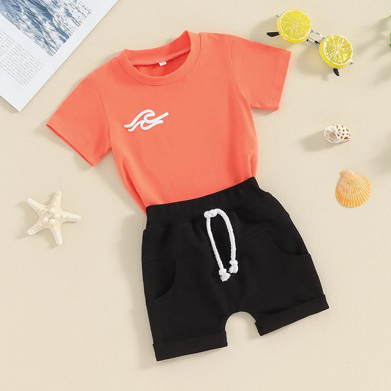 Toddler Baby Boy Girl 2Pcs Outfits Sunny Days Club Wave Short Sleeve T-Shirt Top Pants Shorts Set Summer