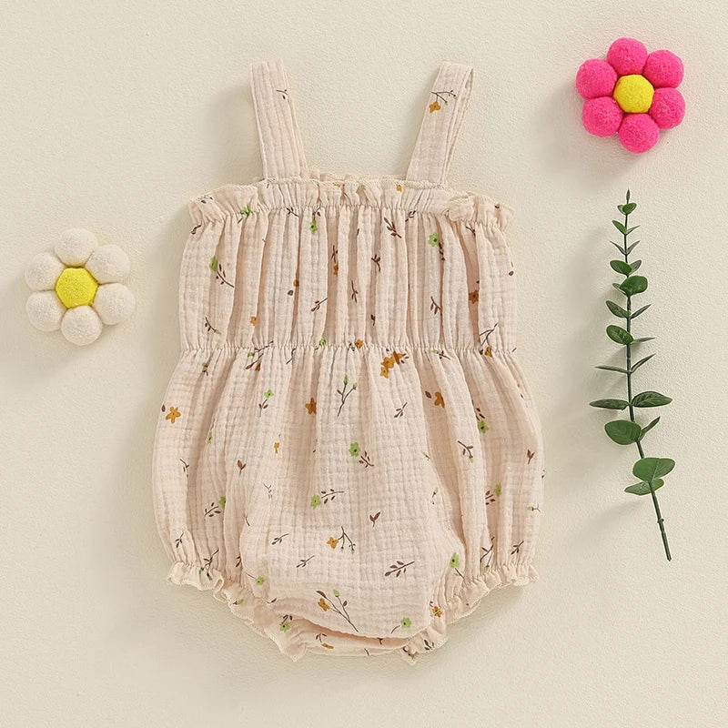 Baby Girl Summer Romper Cute Flower Carrot Cherries Print Sleeveless Tank Top Bow Front Bodysuit