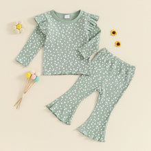 Load image into Gallery viewer, Toddler Kids Girls 2Pcs Fall Outfit Ruffle Flower Print Long Sleeve Top + Flare Pants Set
