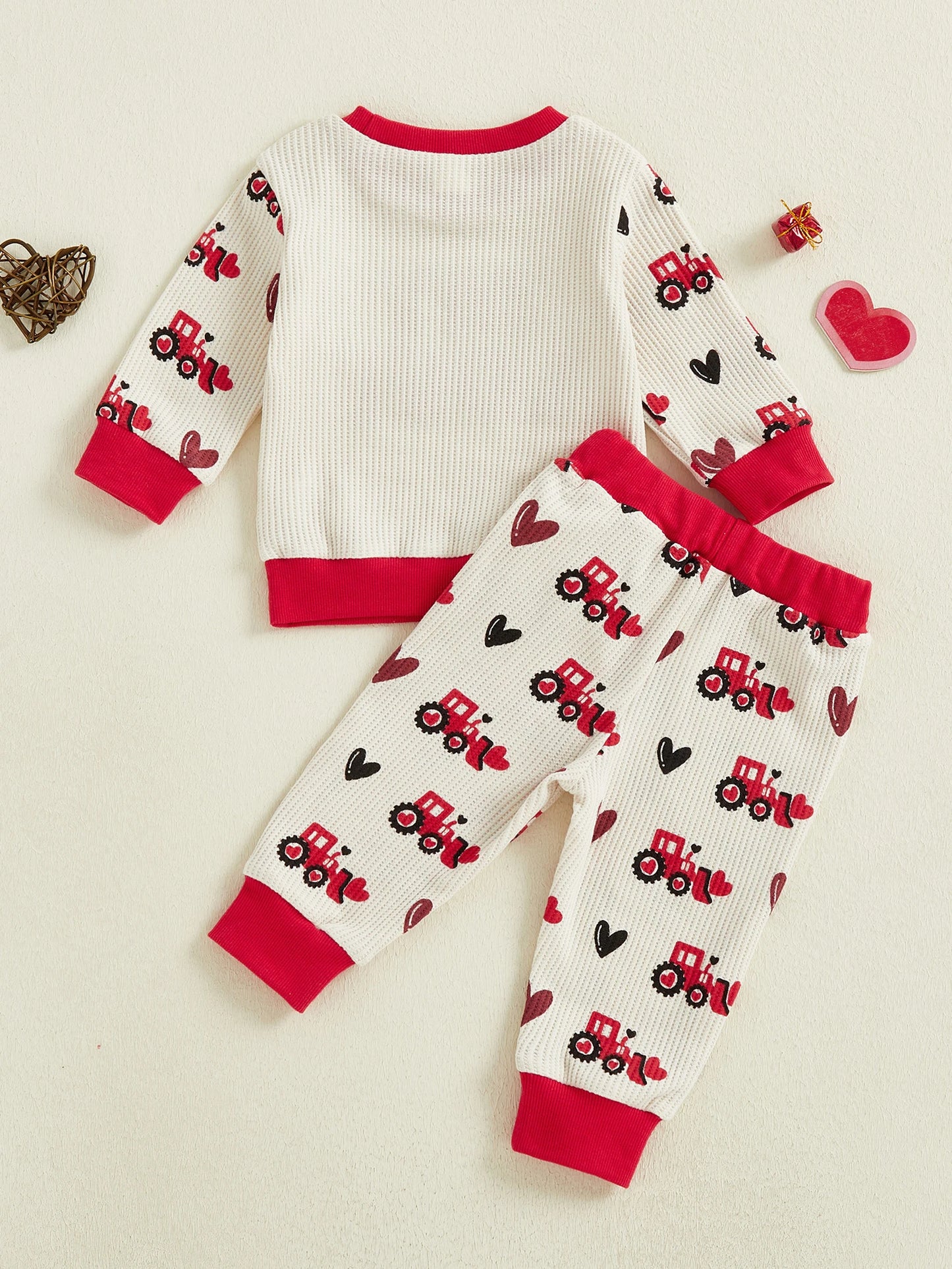 Baby Toddler Boy 2Pcs MY LOVE Valentine's Outfit Letter Embroidery Long Sleeve Crew Neck Pullover Top and Joggers Pants Set