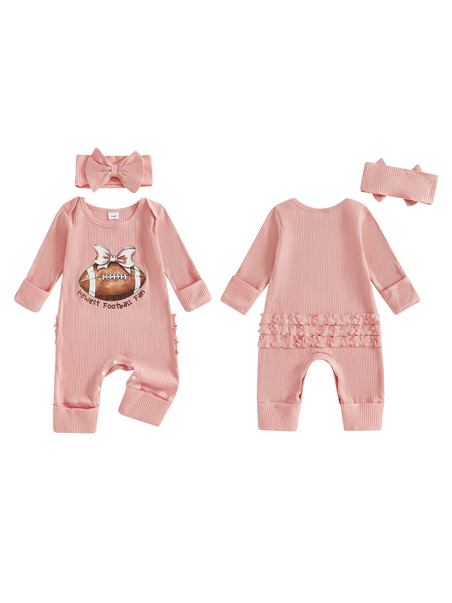 Baby Girl 2Pcs Fall Outfit Golf Goose Bee Print New to the Hive / Club Long Sleeve Ribbed Romper with Bow Headband 2Piece Set