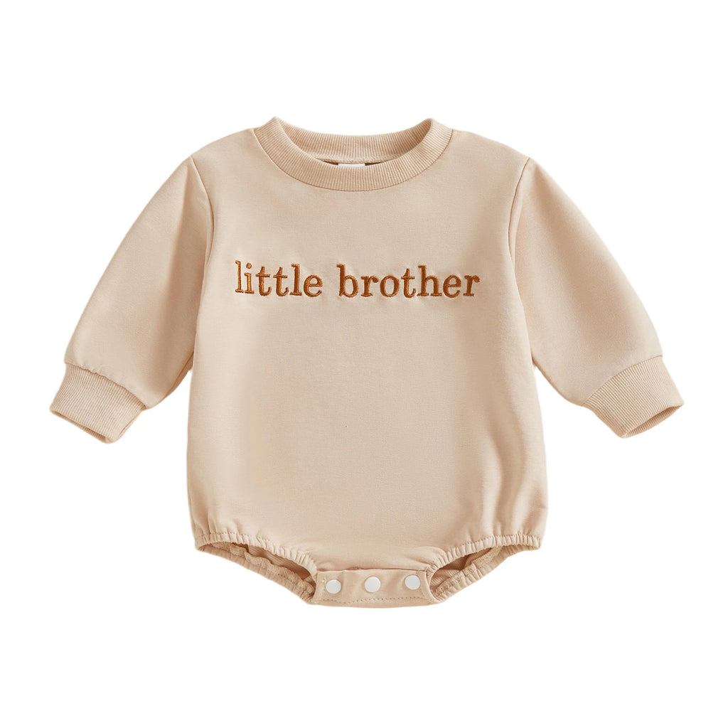 Baby Girls Boys Little Brother Sister Fall Romper Letter Embroidery Long Sleeve Round Neck Bubble Jumpsuit