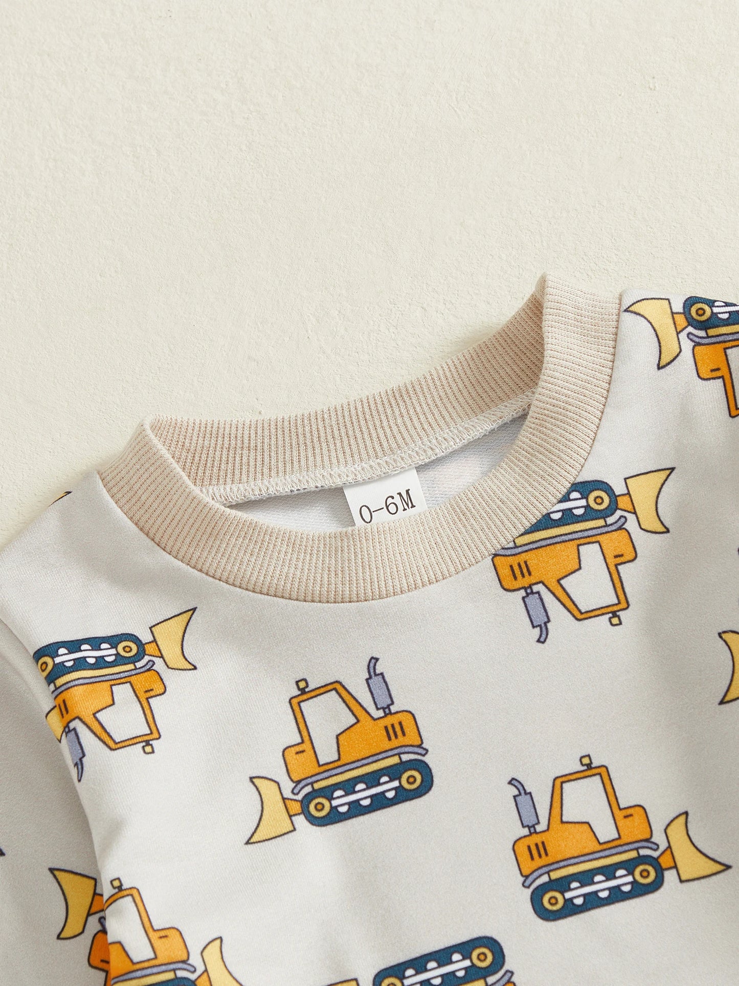 Baby Toddler Boys 2Pcs Autumn Sets Long Sleeve O Neck Excavator Print Top Drawstring Pants Jogger Set