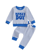 Baby Toddler Boys 2Pcs Fall Striped Outfit Letter Embroidery Long Sleeve Top and Elastic Pants Jogger Set