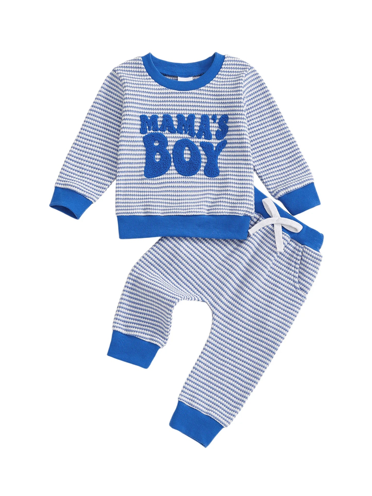 Baby Toddler Boys 2Pcs Fall Striped Outfit Letter Embroidery Long Sleeve Top and Elastic Pants Jogger Set