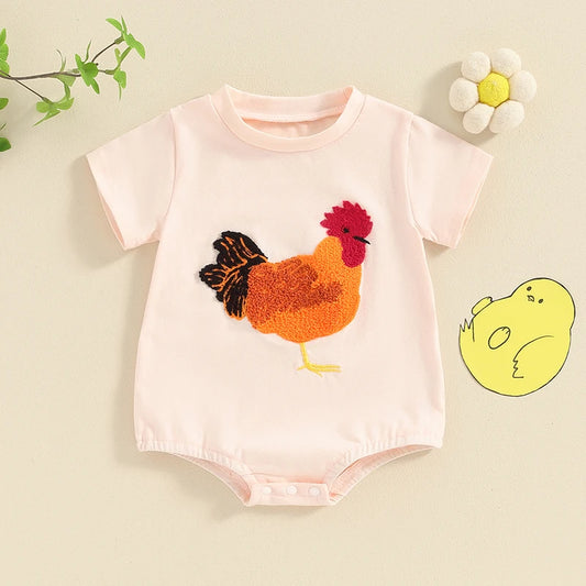 Baby Girls Boys Romper Chicken Rooster Round Neck Short Sleeve Jumpsuit Summer Casual Clothes