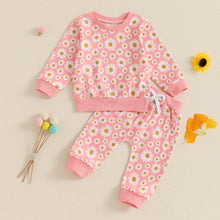 Load image into Gallery viewer, Baby Toddler Girls 2Pcs Fall Outfit Daisy Flower Print Long Sleeve Crewneck Top and Elastic Pants Jogger Set
