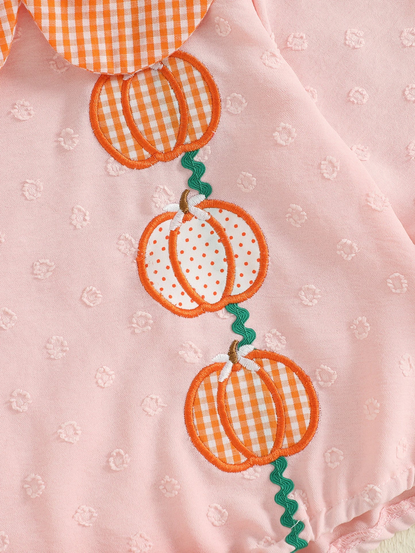 Baby Girl Thanksgiving Bodysuit Long Sleeve Doll Collar Pumpkin Embroidery Romper Fall Playsuit