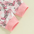 Toddler Girls Western Outfits Boot Plaid Print Long Sleeve Sweatshirt and Elastic Pants Set Baby Clothes