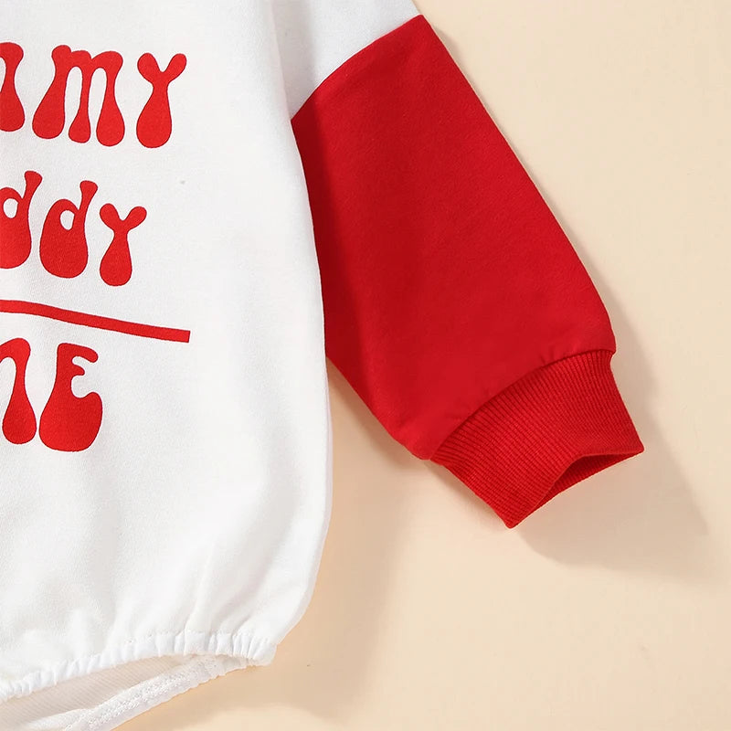 Baby Toddler Girls Boy Romper Valentine's Day Mommy + Daddy = Me Letter Heart Print Contrast Color Long Sleeve Jumpsuit