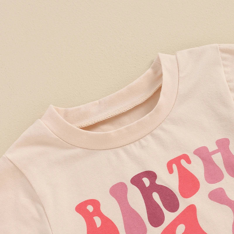 Baby Toddler Girls 2Pcs Birthday Set Short Sleeve Crew Neck Birthday Girl / It's Me Hi I'm The Birthday Girl It's Me Letters Print Top with Shorts Outfit