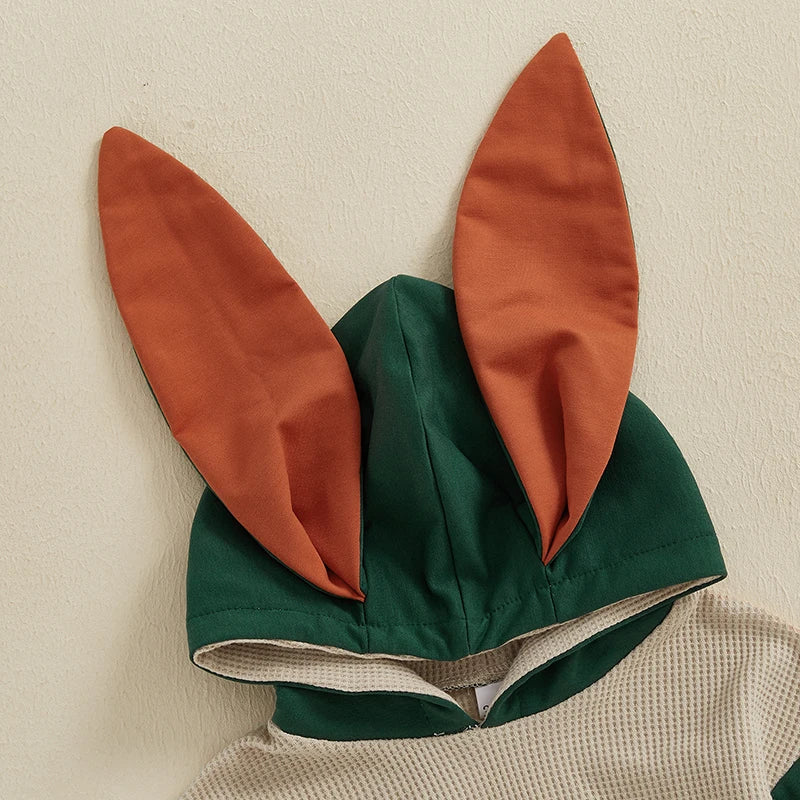 Baby Boys Girls Hooded Rabbit Ears Romper Fall Spring Long Sleeve Carrot Embroidery Loose Playsuit Easter