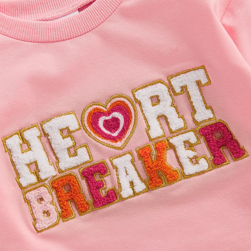 Baby Girls Heart Breaker Valentine's Day Romper Long Sleeve O Neck Letter Embroidery Bubble Valentines Bodysuit