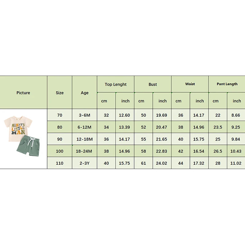 Toddler Baby Boy 2Pcs Mommy's Little Man Letter Print Short Sleeve Top Elastic Shorts Spring Summer Outfit Set