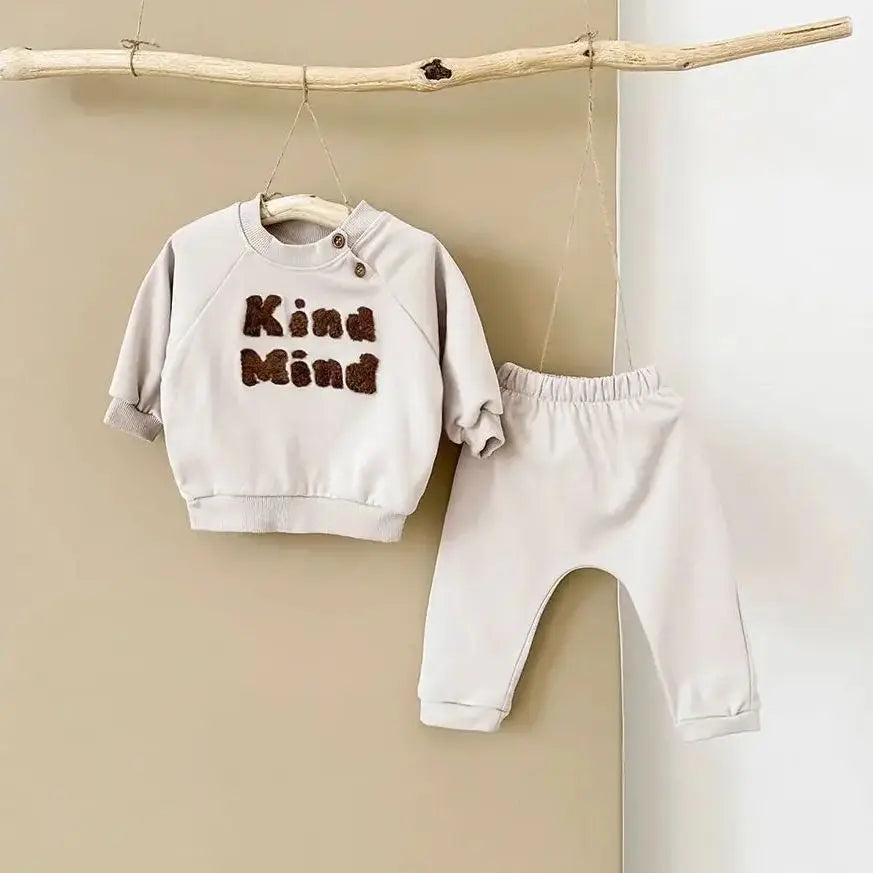 Baby Toddler Boys Girls 2Pcs Kind Mind Autumn Jogger Set Letter Embroidery Casual Long Sleeve Top + Pants Outfit