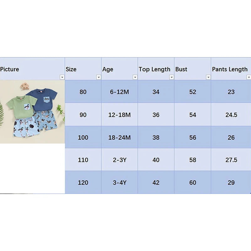 Baby Toddler Boys 2Pcs Summer Outfit Duck Print Short Sleeve Top Pocket Elastic Waist Shorts Set