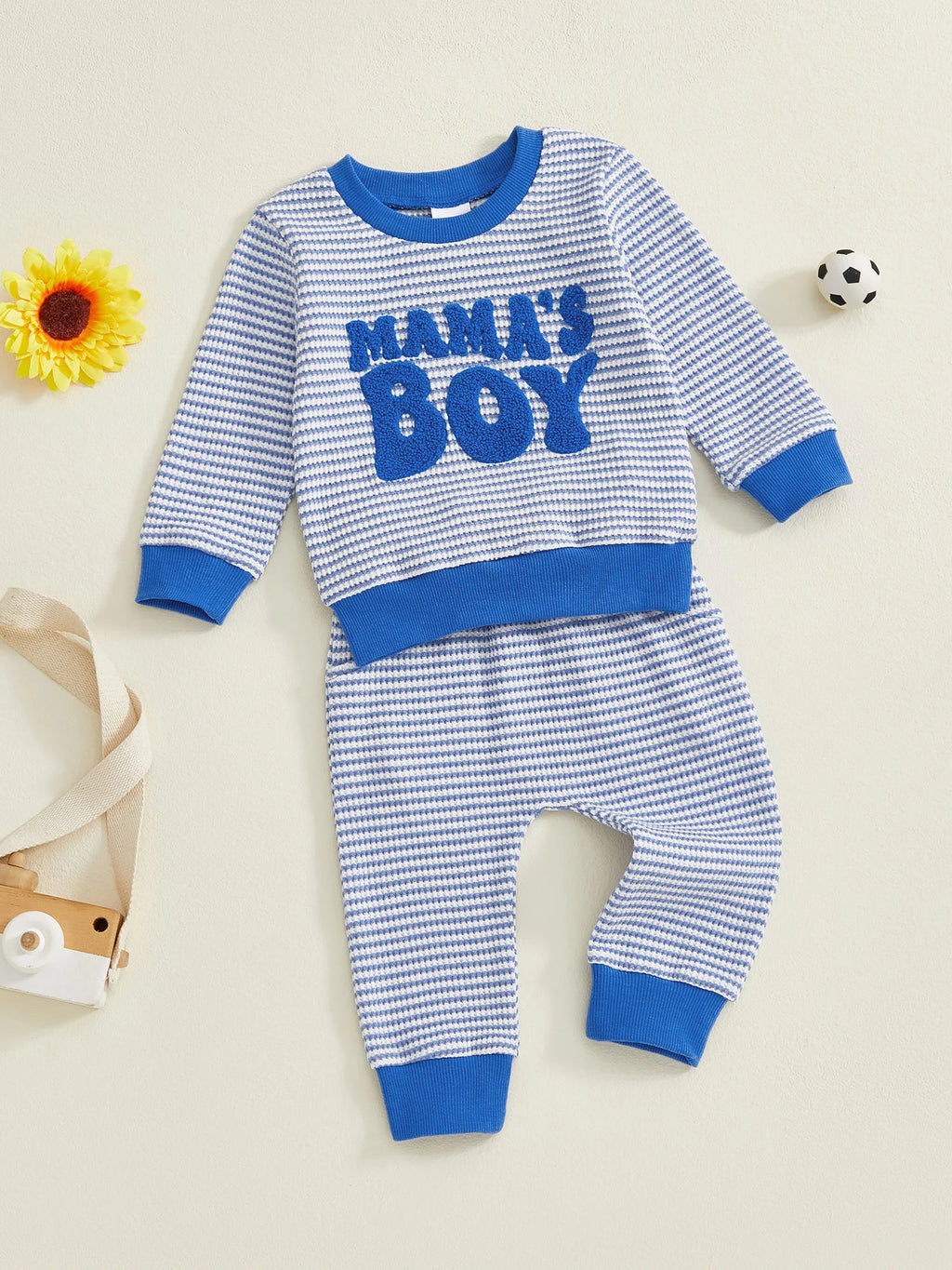 Baby Toddler Boys 2Pcs Fall Striped Outfit Letter Embroidery Long Sleeve Top and Elastic Pants Jogger Set
