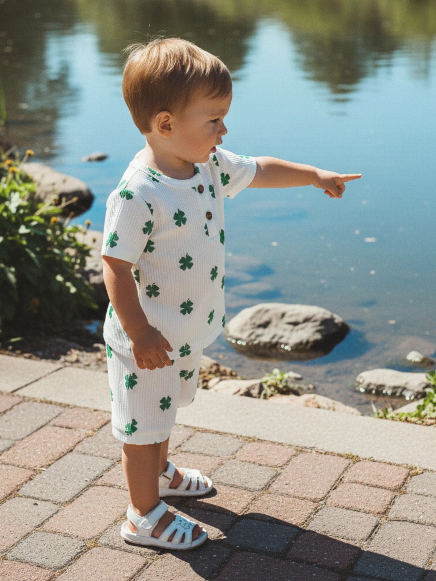 Baby Toddler Boys 2Pcs Outfit Spring Short Sleeve Crew Neck Shamrock Print Top and Elastic Waist Shorts St. Patrick's Day Set