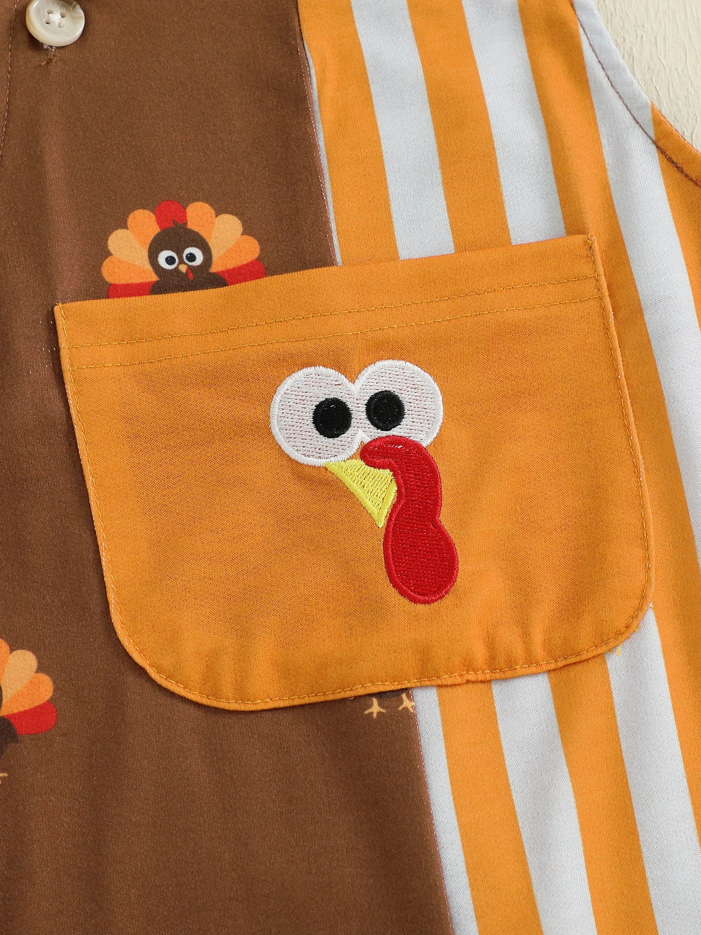 Baby Boy Thanksgiving Romper Overalls Turkey Stripe Print Sleeveless Suspender Jumpsuit