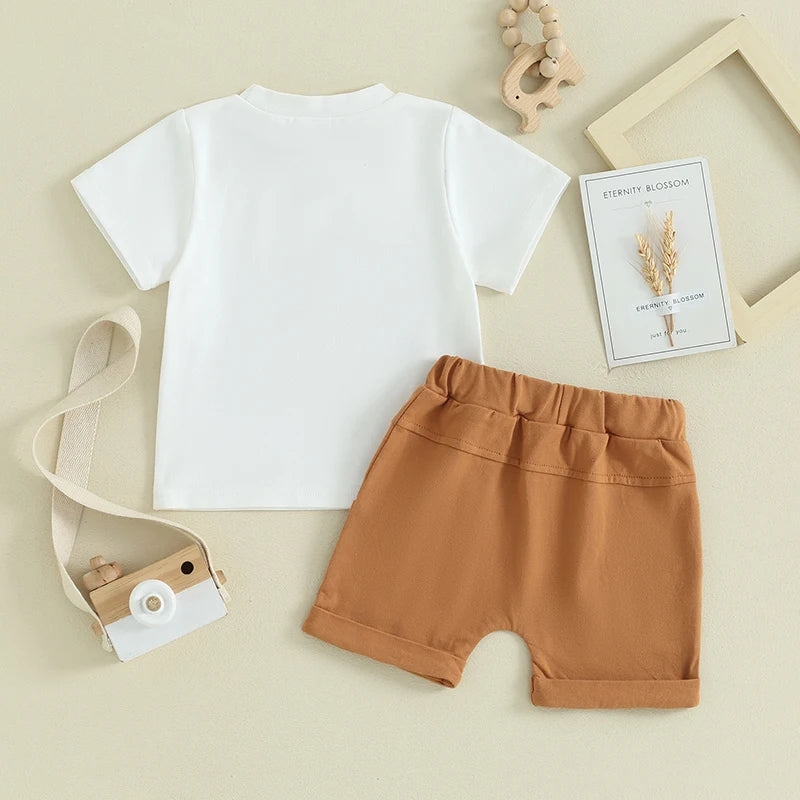 Toddler Baby Boy 2Pcs Summer Clothes Aunties Boy Short Sleeve Crewneck Shirt Top Shorts Set Outfit