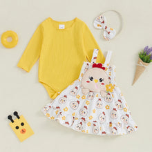 Load image into Gallery viewer, Baby Girls 3Pcs Thanksgiving Set Long Sleeve Jumpsuit Romper Turkey Rabbit Ruffled Cami Overalls Dress Headband Outfit
