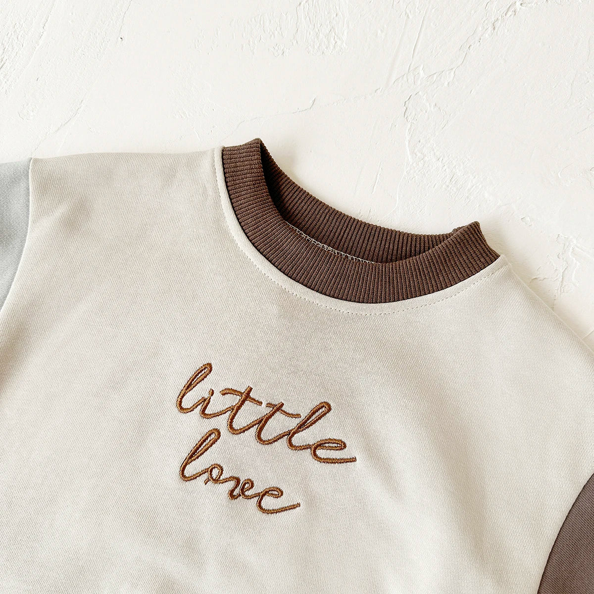 Baby Boys Girls Little Love Romper Long Sleeve Crewneck Patch Color Sleeve Bodysuit