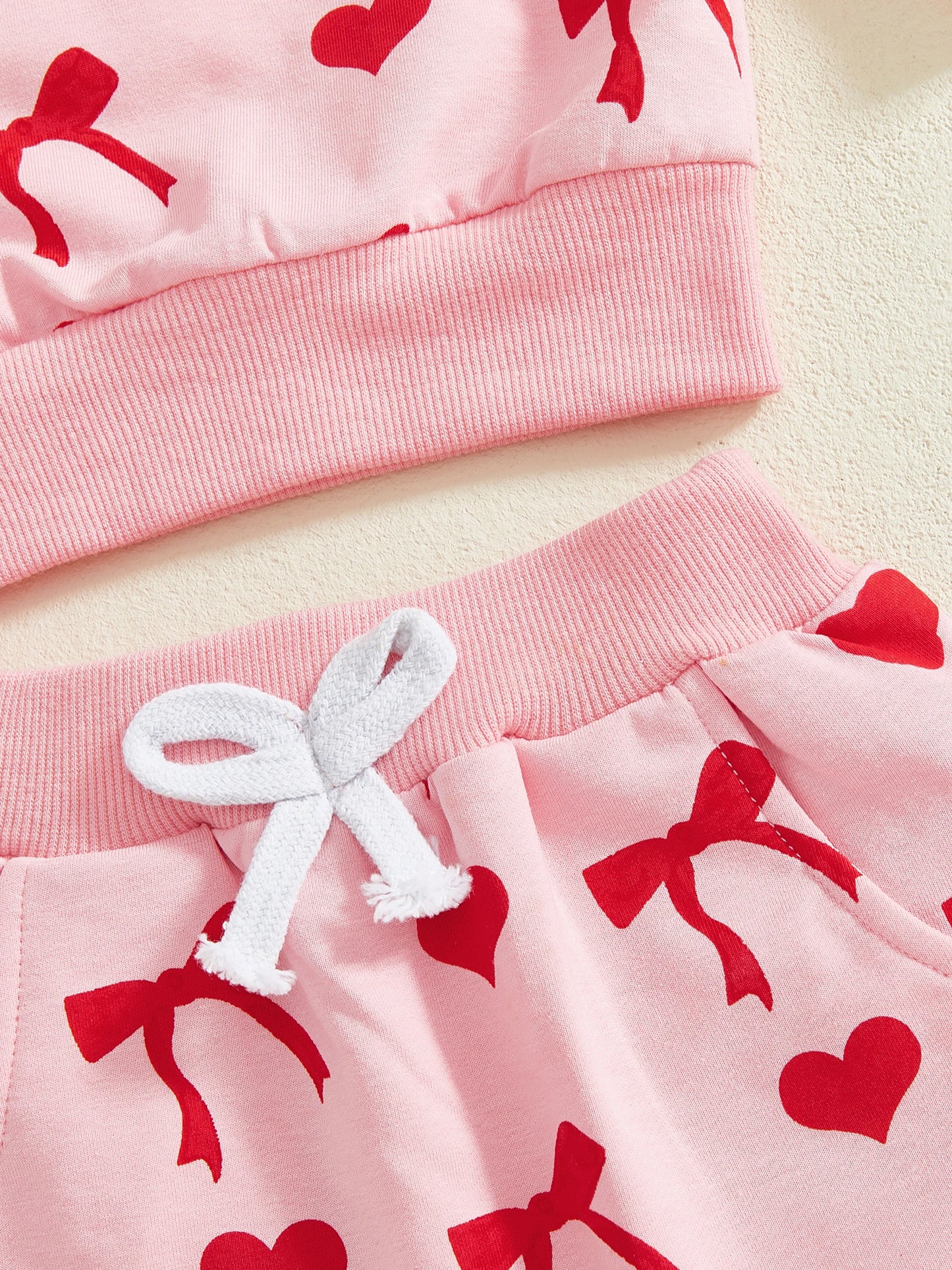 Baby Toddler Girls 2Pcs Valentines Day Outfit Heart Bow Print Long Sleeve Top and Pants Jogger Set