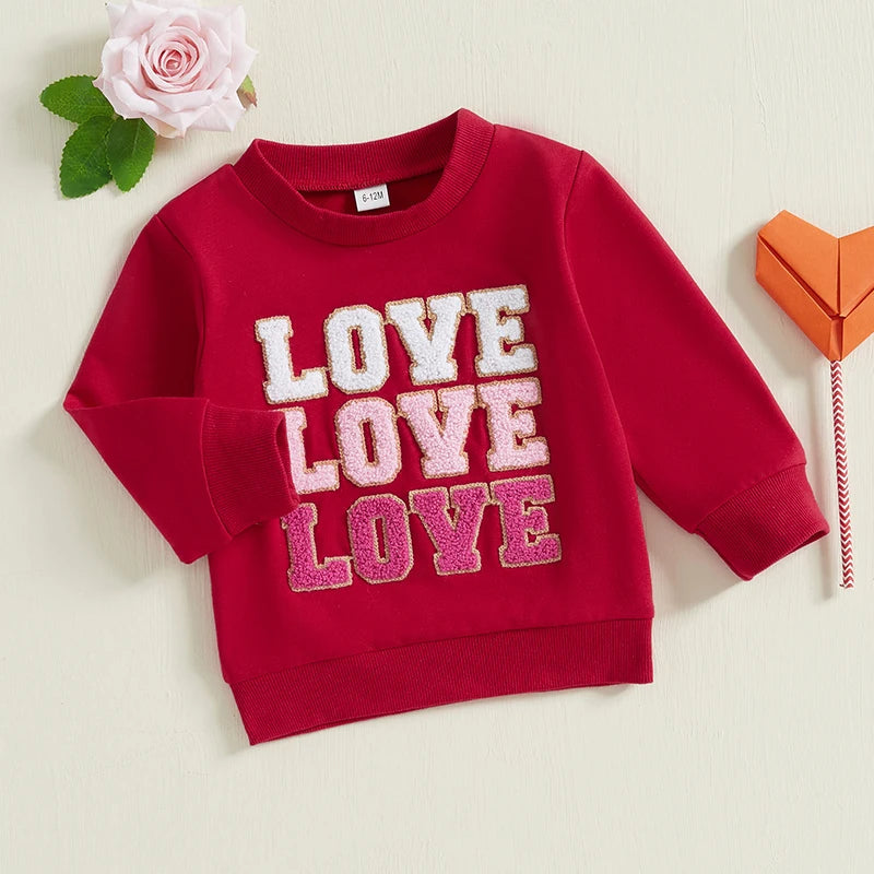 Baby Toddler Boys Girls LOVE Valentine's Day Letter Embroidered Long Sleeve Round Neck Casual Top Valentines