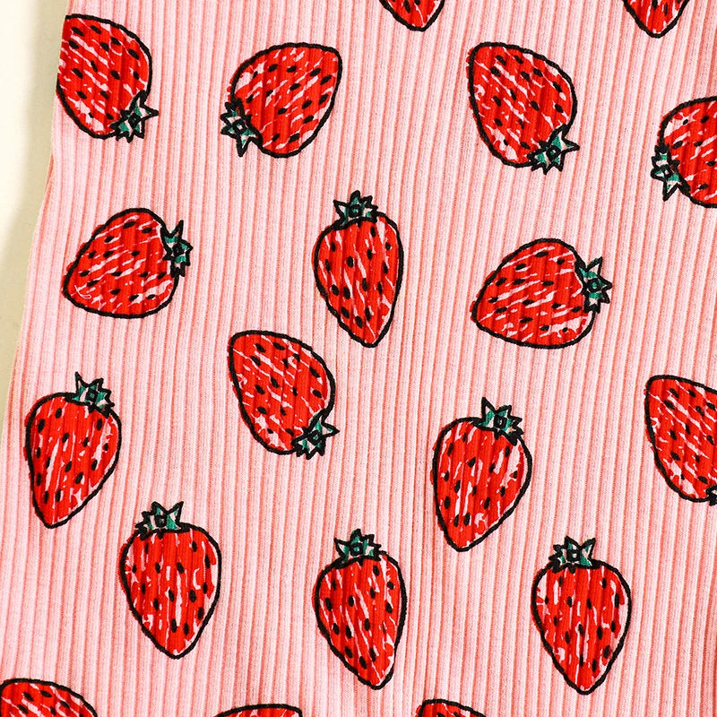 Baby Toddler Girls Sleeveless Fruit Strawberry Print Jumpsuit Romper Tie-up Playsuit