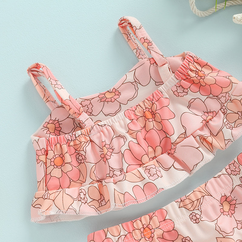Baby Toddler Girls 2Pcs Bikini Sets Scale/Shell/Floral Print Sleeveless Tank Top and Bottoms Bathing Suit Set