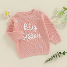 Load image into Gallery viewer, Toddler Kids Girl Big Sister Sweater Cute Long Sleeve Letter Embroidery Knit Pullover Loose Top
