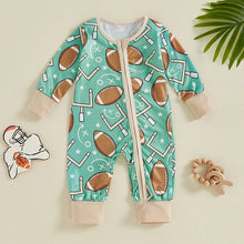 Load image into Gallery viewer, Baby Boy Long Sleeve Romper Football Print Front Zipper Jumpsuit Fall
