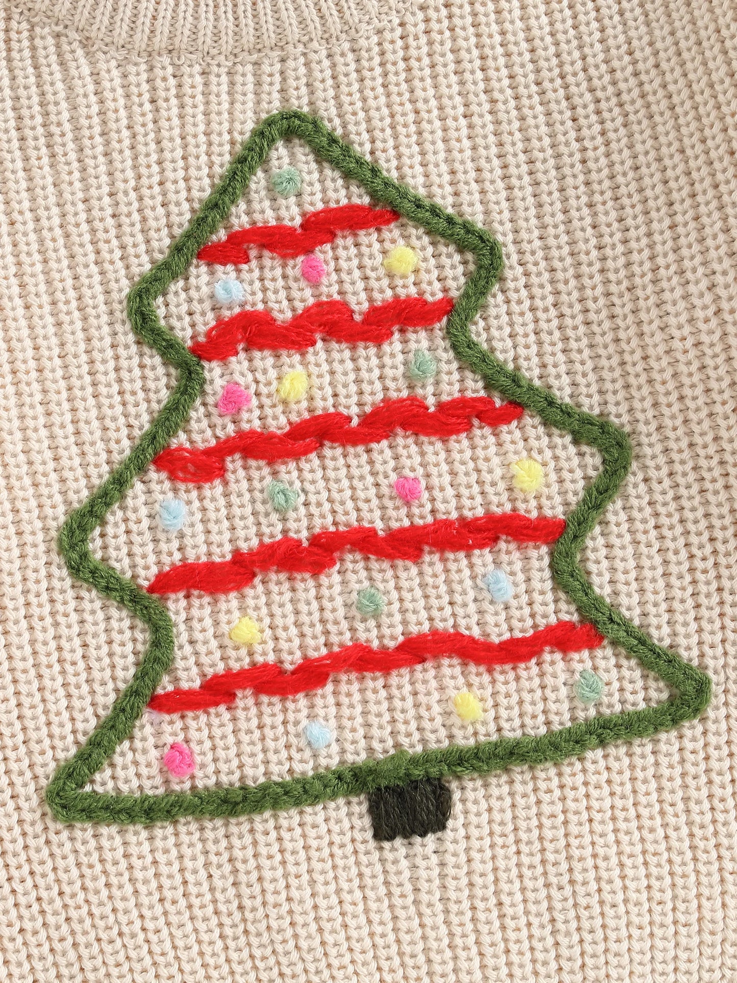 Baby Toddler Boys Girls Christmas Sweater Christmas Tree Embroidered Ribbed Long Sleeve Knitted Top for Winter