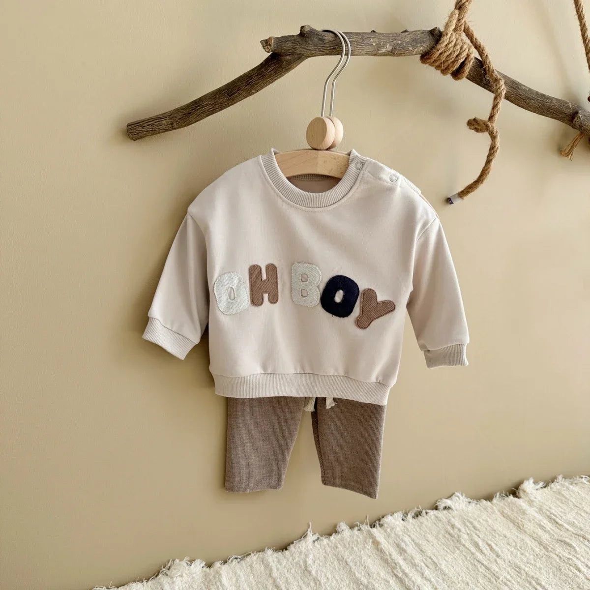 Baby Toddler Boys 2Pcs Oh Boy Set Letter Pattern Long Sleeve Top + Pants Outfit