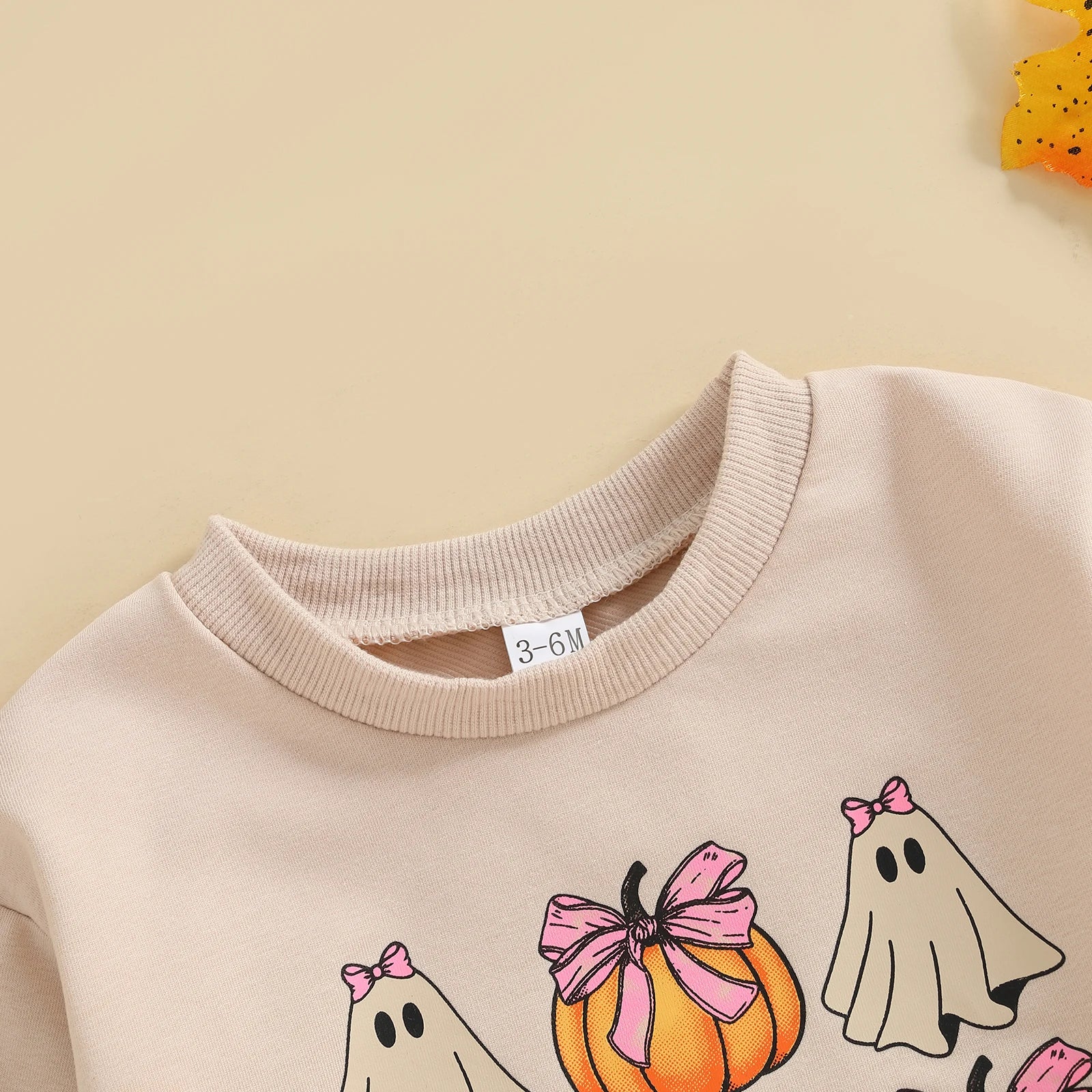 Baby Girl Halloween Bodysuit Long Sleeve Bow Ghost Pumpkin Print Bubble Romper Fall Playsuit