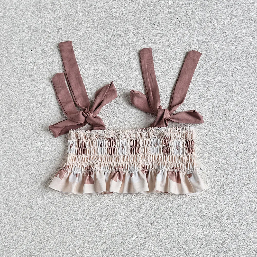 Baby Girls Floral Bandage Swimsuit With Hat Set