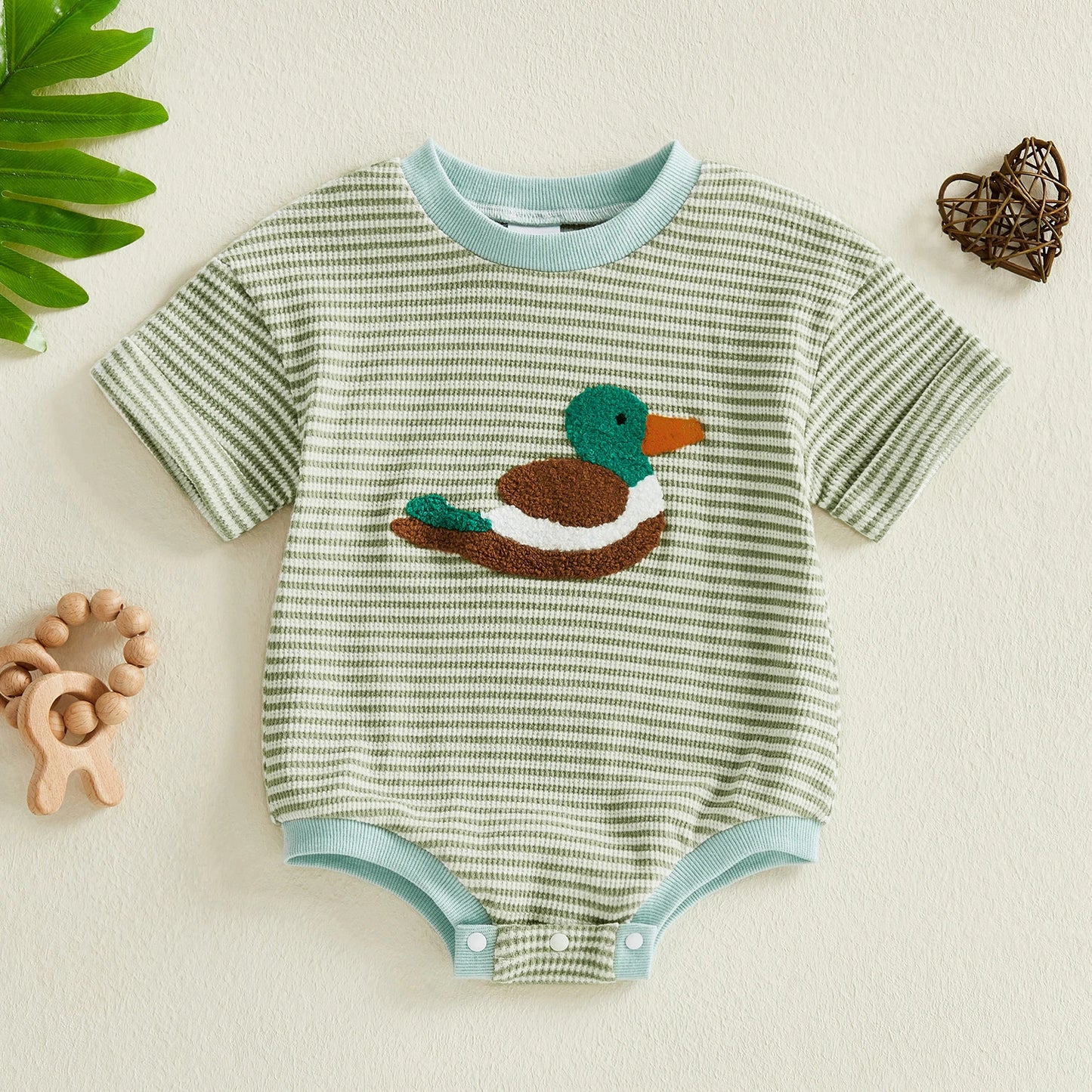 Baby Boy Romper Short Sleeve Round Neck Duck Embroidery Bodysuit Newborn Playsuit